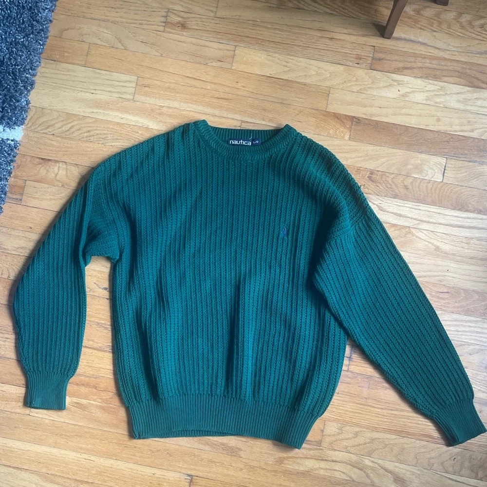 Nautica Green Crewneck Sweater Classic Knit Design - Picture 3 of 8